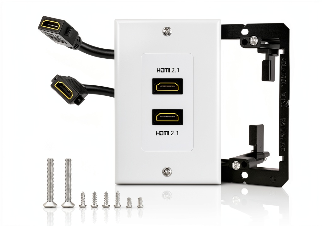Installing ELECTOP 2 Port HDMI Wall Plate behind a wall‑mounted 8K TV