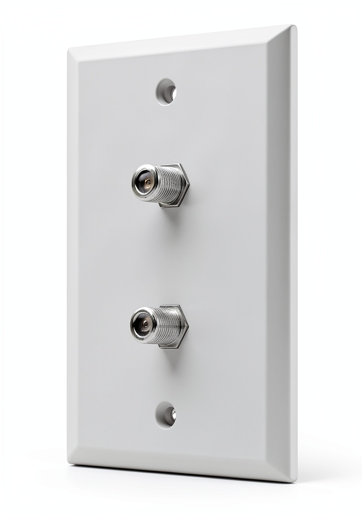 Dual F coaxial wall plate installed in a living room wall