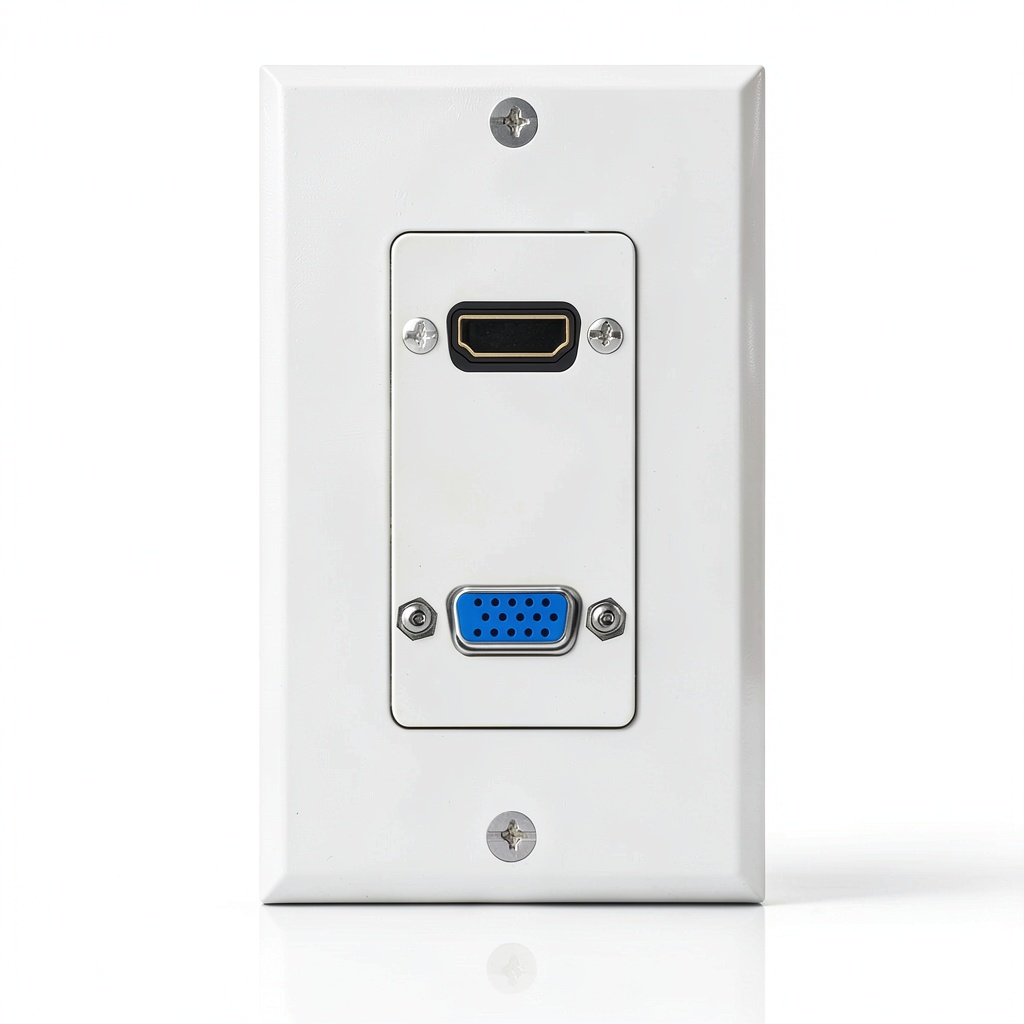 TNP HDMI VGA wall plate installed behind a flat‑screen TV