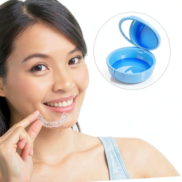 TIDTALEO Retainer Case Mirror Denture Holder Box Fake Tooth Storage Plastic Tooth Box Holder Case-7