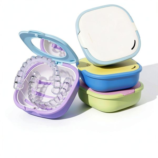Magnetic Retainer Box with Mirror, Compact Denture Case with Vent Holes & Retainer Remover Tool & Chewies & Brush, Protable Aligner Cleaner Case for Night Mouth Guards, Braces (Blue Purple)-1