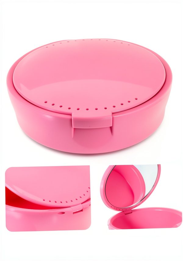 Portable Tooth Storage Case with Mirror Round Food-Grade Plastic Retainer Holder for False Teeth and Small Items for Home and Travel Use-8