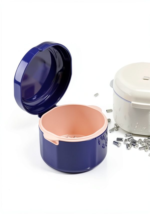 Double-Layer Denture Case with Drainage Holes – Travel‑Friendly Purple-1