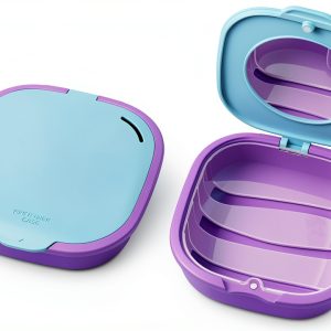 Magnetic Retainer Box with Mirror, Compact Denture Case with Vent Holes & Retainer Remover Tool & Chewies & Brush, Protable Aligner Cleaner Case for Night Mouth Guards, Braces (Blue Purple)-0