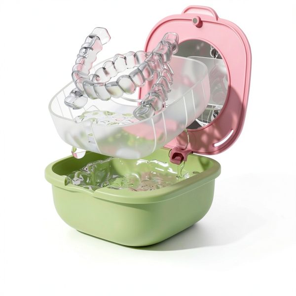 Magnetic Retainer Box with Mirror, Compact Denture Case with Vent Holes & Retainer Remover Tool & Chewies & Brush, Protable Aligner Cleaner Case for Night Mouth Guards, Braces (Blue Purple)-5