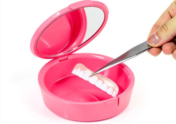 Portable Tooth Storage Case with Mirror Round Food-Grade Plastic Retainer Holder for False Teeth and Small Items for Home and Travel Use-5