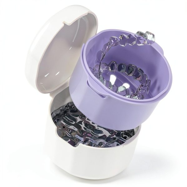 Double-Layer Denture Case with Drainage Holes – Travel‑Friendly Purple-0