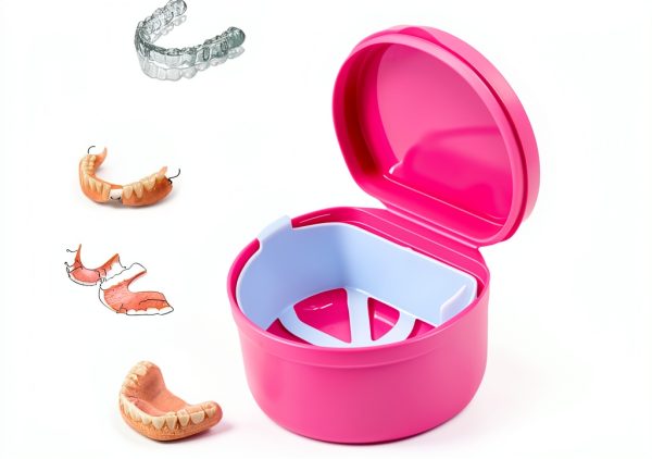 [2025 Upgrade] Pink Denture Soak, Retainer Cleaning Box, Leak Proof Denture Case, Mouth Guard, Night Guard and Retainer-1