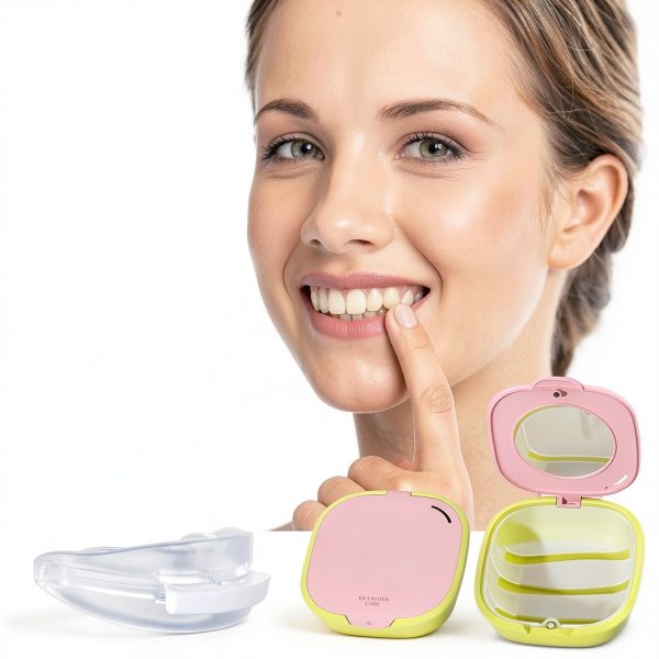 Magnetic Retainer Box with Mirror, Compact Denture Case with Vent Holes & Retainer Remover Tool & Chewies & Brush, Protable Aligner Cleaner Case for Night Mouth Guards, Braces (Blue Purple)-6