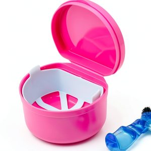 [2025 Upgrade] Pink Denture Soak, Retainer Cleaning Box, Leak Proof Denture Case, Mouth Guard, Night Guard and Retainer-0
