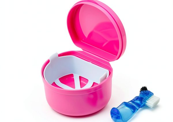 [2025 Upgrade] Pink Denture Soak, Retainer Cleaning Box, Leak Proof Denture Case, Mouth Guard, Night Guard and Retainer-0