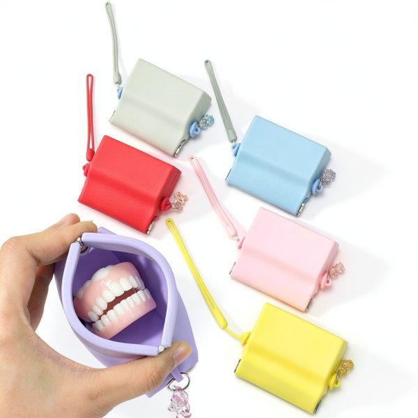Portable Silicone Retainer Case Pink Hygienic Travel Box for Dentures-0